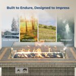 Mesa de Chimenea SereneLife SLNFTAL26.5 Propano 50000 BTU Rectangular de Mimbre con Mesa de Azulejos Protector de Viento