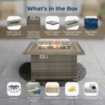 Mesa de Chimenea SereneLife SLNFTAL26.5 Propano 50000 BTU Rectangular de Mimbre con Mesa de Azulejos Protector de Viento