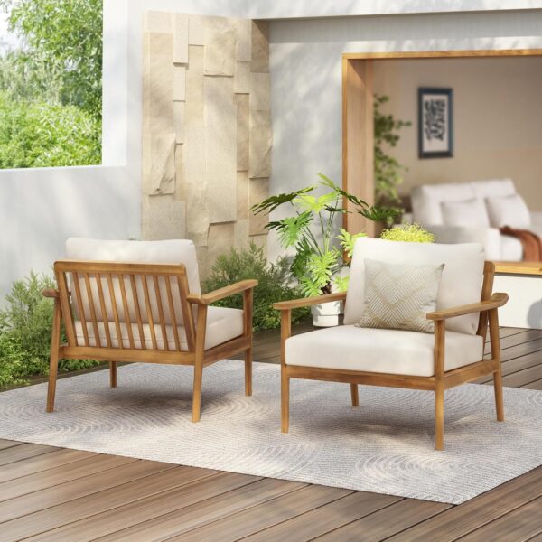 Juego de 2 Sillones Christopher Knight Home Batis de Madera de Acacia para Exteriores con Cojines Teca y Beige