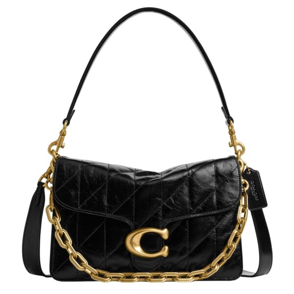 Bolso de Hombro Coach CAF55 Tabby con Cadena Cuero Esmaltado Acolchado Negro