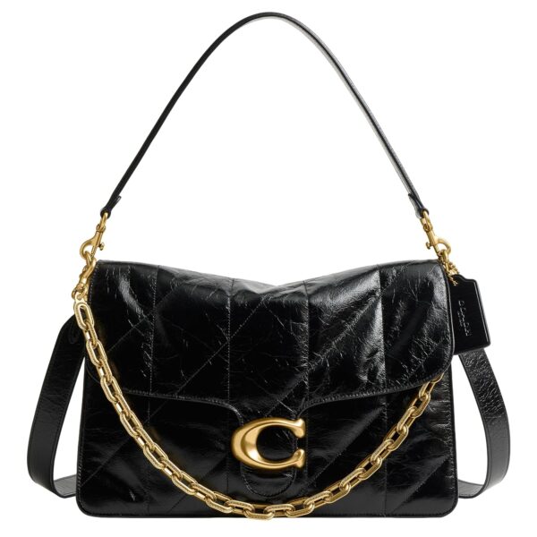 Bolso de Hombro Coach CAF53 Tabby Cadena Acolchada Cuero Esmaltado Negro