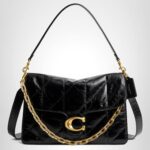 Bolso de Hombro Coach CAF53 Tabby Cadena Acolchada Cuero Esmaltado Negro