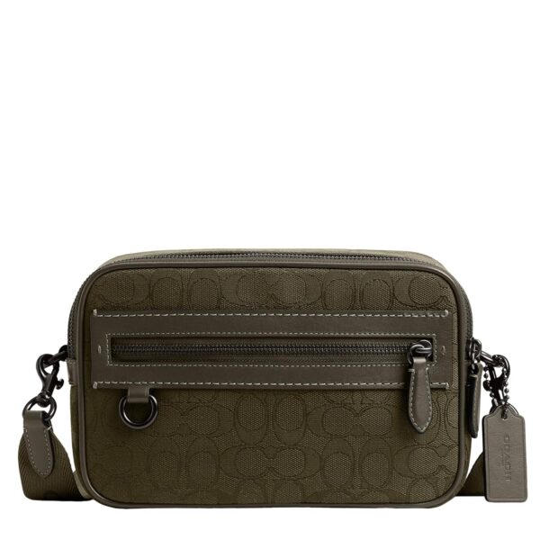 Bolsa para Cámara Coach Theo CBF21 Verde Oliva Jacquard y Cuero de Becerro