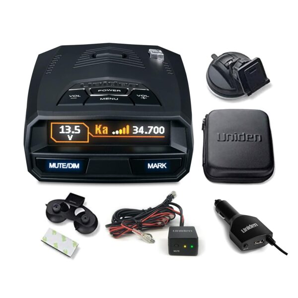 Paquete Detector de Radar Laser Uniden R4w Extreme Long Range con Kit de Cableado Directo Uniden RDA HDWKT Boton de Sile