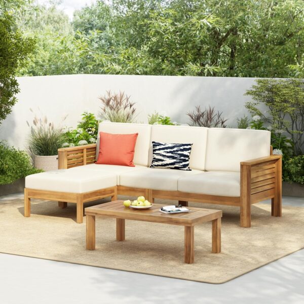 Juego de Muebles para Exteriores Christopher Knight Home Havets 327179 3 Piezas Madera de Acacia Teca y Beige