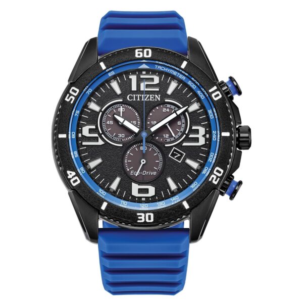 Reloj Citizen Eco-Drive Brycen AT2586-05E Cronógrafo Caja Acero Inoxidable 44.8mm Correa Silicona Azul Resistente al Agu