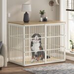 Mueble Jaula para Perros Lyromix Combination Dog Crate 3 Puertas 47.24 x 29.13 x 37.6 Pulgadas Madera de Ingeniería y Me