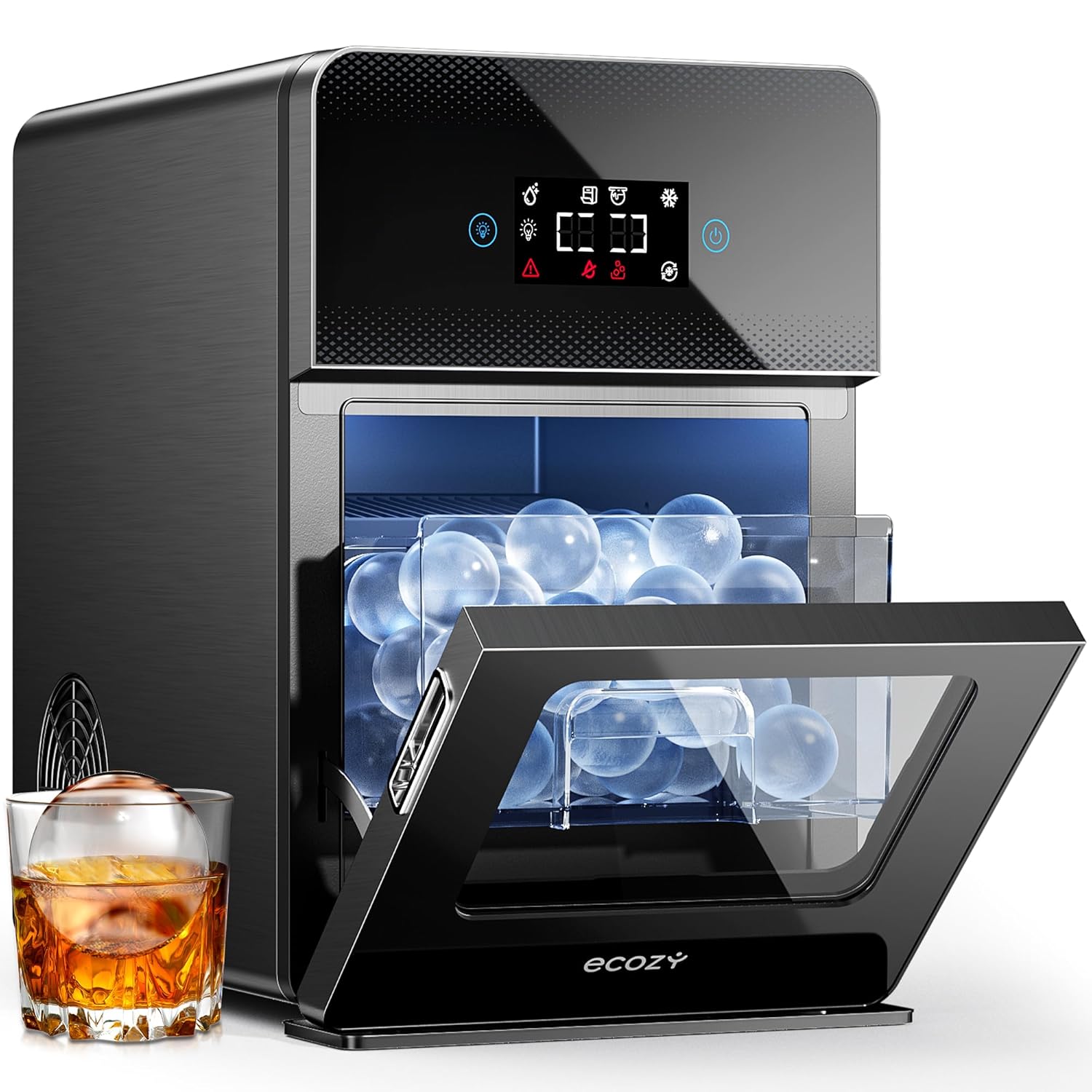 ecozy Encimera transparente para hacer bolas de hielo de 2 pulgadas con tecnología CrystalFlux, 4 piezas en 40 minutos,