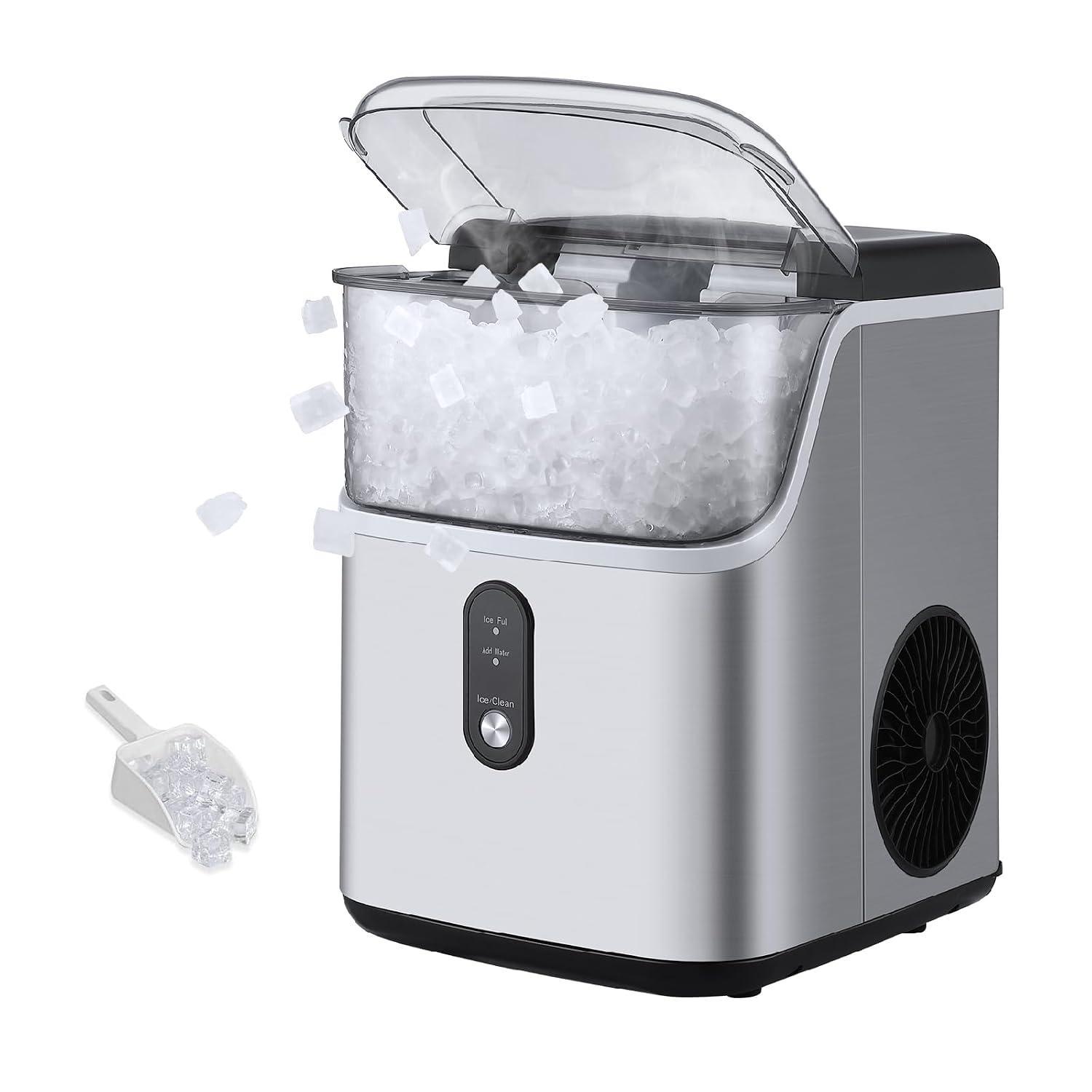 Nugget Ice Maker - Máquina de hielo masticable de 36 libras/24 horas, autolimpiante, de acero inoxidable de bajo ruido,