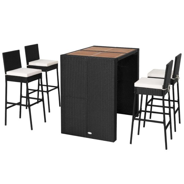 SPORFIT Juego de Bar de Mimbre para Patio 5 Piezas BETTARY BE-FIT24071+ Mesa de Madera de Acacia y Taburetes de Ratán co