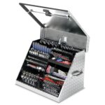 Montezuma Caja de herramientas triangular de acero resistente de 26" x 18" (aluminio, brite)