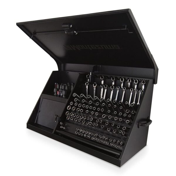 Montezuma Caja de herramientas triangular de acero resistente de 41" x 18" (acero, negro plano)