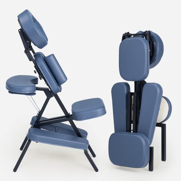 Silla de Masaje Master Massage 46449-T Plegable Marco de Aluminio Azul con Funda de Transporte con Ruedas