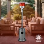 Calentador de Patio Fire Sense 68067 46000 BTU Platino Martillado con Ruedas