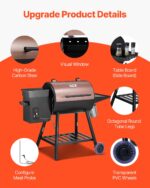 Ahumador Parrilla de Pellets de Madera VEVOR VA-456 8 en 1 456 Pulgadas Cuadradas Control Digital Sonda de Carne Negro