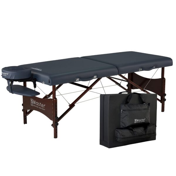 Mesa de Masaje Portátil Master Massage Newport Modelo 10001-T 30 Pulgadas Cojín 2.5 Pulgadas Azul Real Madera Dura Teñid