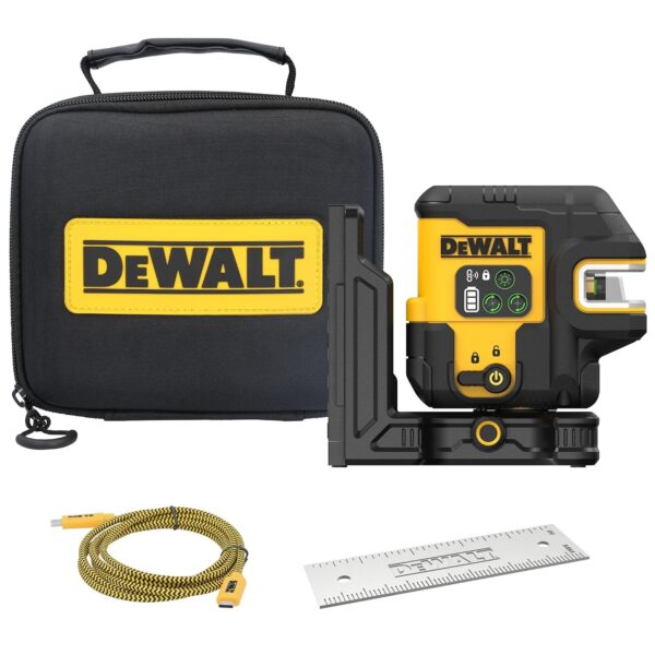 DEWALT Kit de Base Láser Verde 5 Puntos y Líneas Cruzadas Recargable USB DCLE14251GB