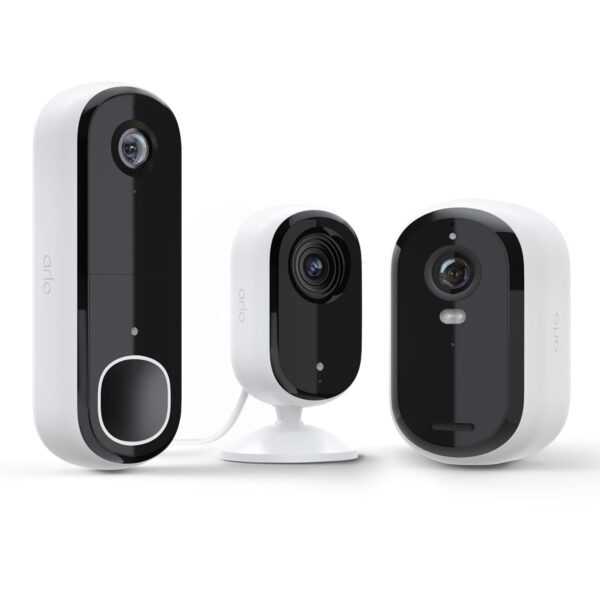 Paquete de seguridad Arlo Essential para toda la casa | Cámara de puerta con timbre de video, interior y exterior | Reso