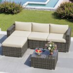 Juego de Muebles de Patio May in Color ZDM-PA009BE-DM-VC 5 Piezas Beige Forma de L Ratán de Polietileno