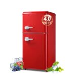 BINMIT - Minirefrigerador retro con congelador de 4.0 pies cúbicos, refrigerador pequeño con termostato ajustable de 7 n