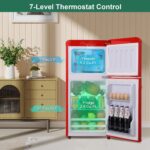 BINMIT - Minirefrigerador retro con congelador de 4.0 pies cúbicos, refrigerador pequeño con termostato ajustable de 7 n