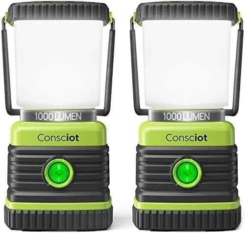 Consciot Linterna LED de campamento con pilas, 1000 lúmenes, 4 modos de luz, IPX4, impermeable, portátil, linterna para