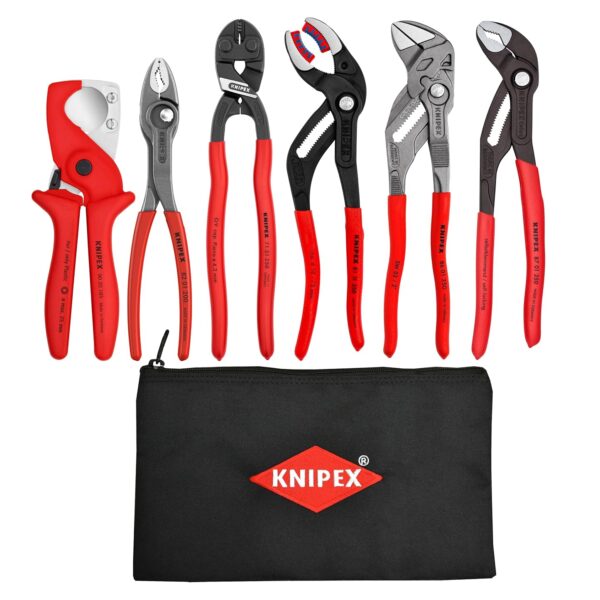 KNIPEX Tools 9K 00 80 180 US - Juego de plomería de 6 piezas con bolsa KNIPEX Keeper gratis
