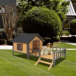 Casa de madera para perros Ball & Cast 67 pulgadas techo de asfalto impermeable marco de hierro miel