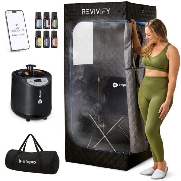 Sauna Portátil LifePro LP-RVFYM-BLK con Vaporizador 2.6L 1200W Control por App y Aceites Esenciales