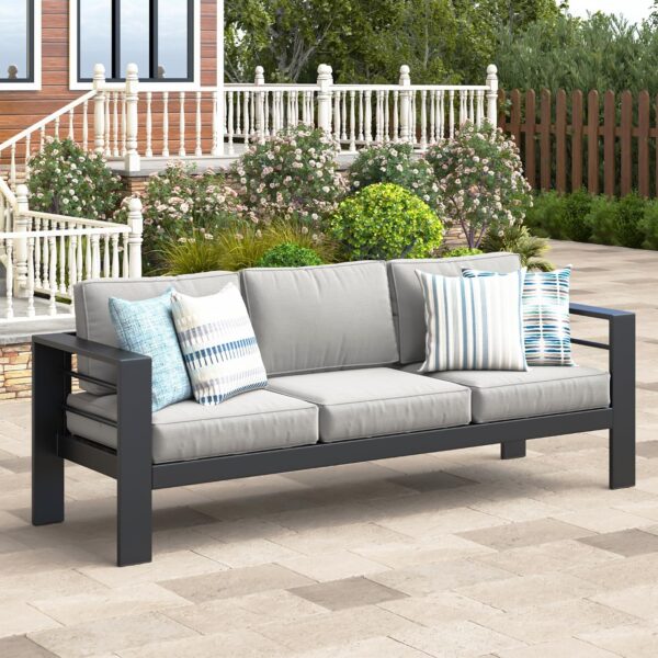 Sofá de Patio Wisteria Lane DKX403LG-11 3 Plazas Marco de Hierro Gris Claro Cojines de Olefina