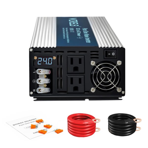 Inversor de Onda Sinusoidal Pura WZRELB SE2500W36V 2500W 36V DC a 120V AC Pantalla LED Terminal de Cableado Directo