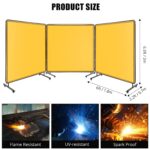 GarveeTech Pantalla de soldadura resistente al fuego de 3 paneles de 6 x 6 pies con ruedas bloqueables, cortina de solda