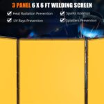 GarveeTech Pantalla de soldadura resistente al fuego de 3 paneles de 6 x 6 pies con ruedas bloqueables, cortina de solda