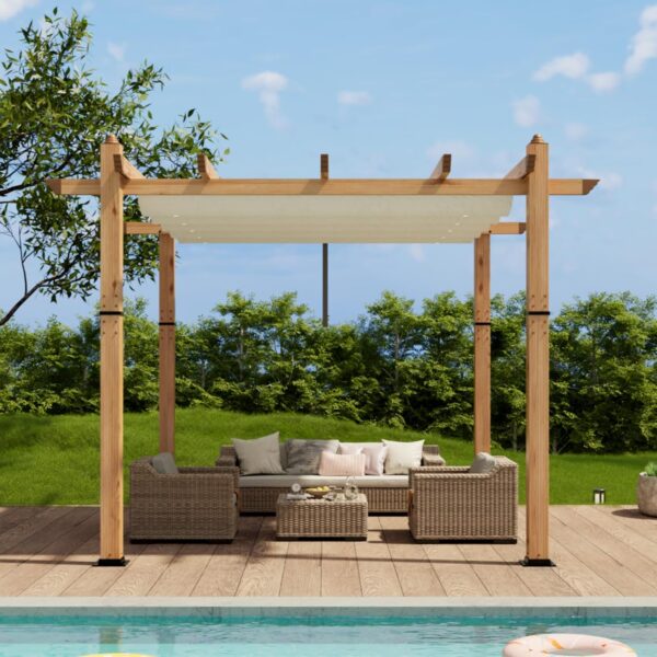 Pérgola Retráctil GAOMON TD-Pergola-1010-BG-JLfQ Aluminio 10x10 pies Beige con Toldo Retráctil