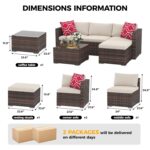 Juego de Muebles de Patio GAOMON 5 Piezas Forma de L Teca Marrón y Beige con Mesa de Vidrio