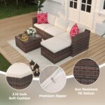 Juego de Muebles de Patio GAOMON 5 Piezas Forma de L Teca Marrón y Beige con Mesa de Vidrio