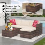 Juego de Muebles de Patio GAOMON 5 Piezas Forma de L Teca Marrón y Beige con Mesa de Vidrio