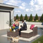 Juego de Muebles de Patio GAOMON 5 Piezas Forma de L Teca Marrón y Beige con Mesa de Vidrio