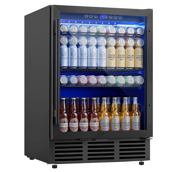 ICEVIVAL Refrigerador de bebidas de 24 pulgadas, 180 latas, refrigerador de bebidas bajo mostrador con puerta de vidrio,