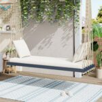 Silla Columpio Merax XY01001 de Madera de Acacia para 2 Plazas Color Gris con Cojín y Almohadas Capacidad 400 Libras