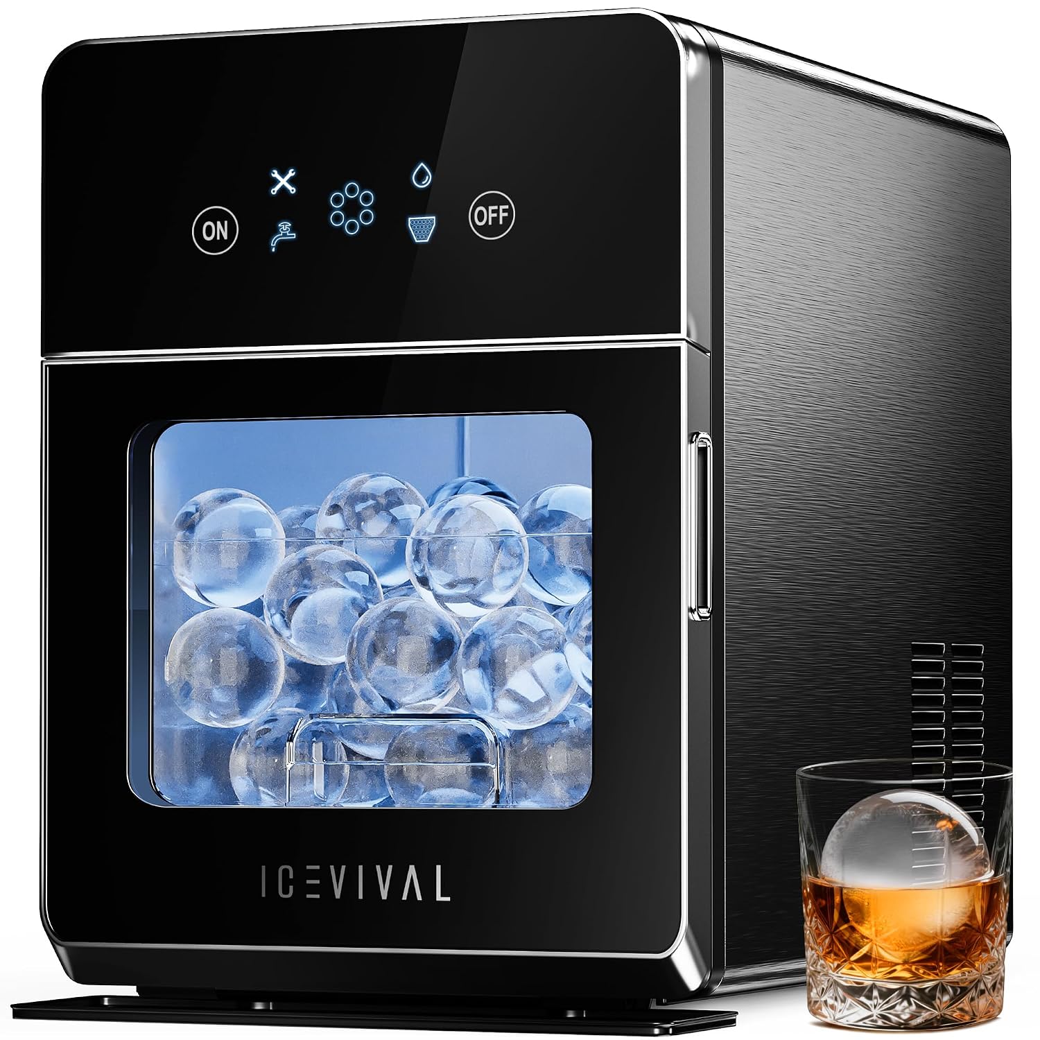 ICEVIVAL Fabricante de Bolas de Hielo Transparentes de 2 Pulgadas con Tecnología ClearCore, 150 Piezas/Día, 4 Piezas en