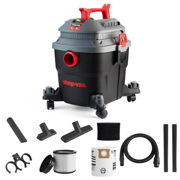 Aspiradora Shop-Vac de 6 galones, 5 Peak HP húmeda/seca, aspiradora portátil para taller con accesorios para sitio de tr