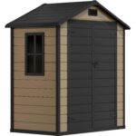 Cobertizo de Almacenamiento para Exteriores DWVO MADWVptLlk 6x4 Pies Resina Piso Reforzado Color Marrón