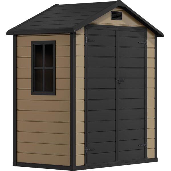Cobertizo de Almacenamiento para Exteriores DWVO MADWVptLlk 6x4 Pies Resina Piso Reforzado Color Marrón