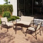 Juego de Muebles de Exterior EAST OAK LN44TA1-VL-2 4 Piezas Beige con Sofá Biplaza y Mesa de Centro