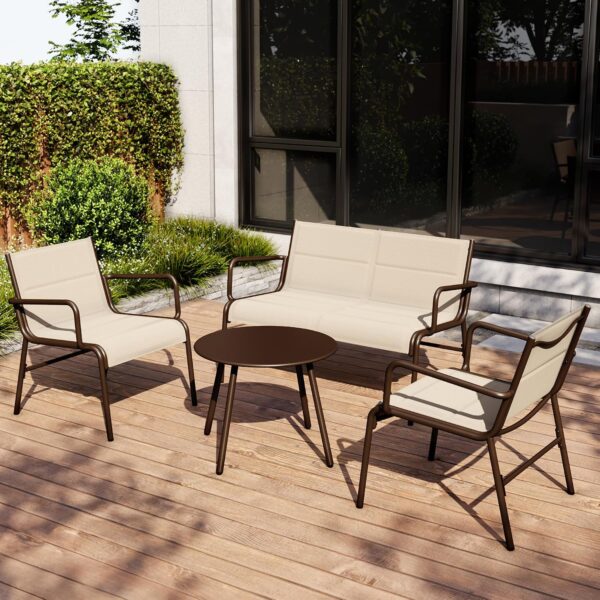 Juego de Muebles de Exterior EAST OAK LN44TA1-VL-2 4 Piezas Beige con Sofá Biplaza y Mesa de Centro