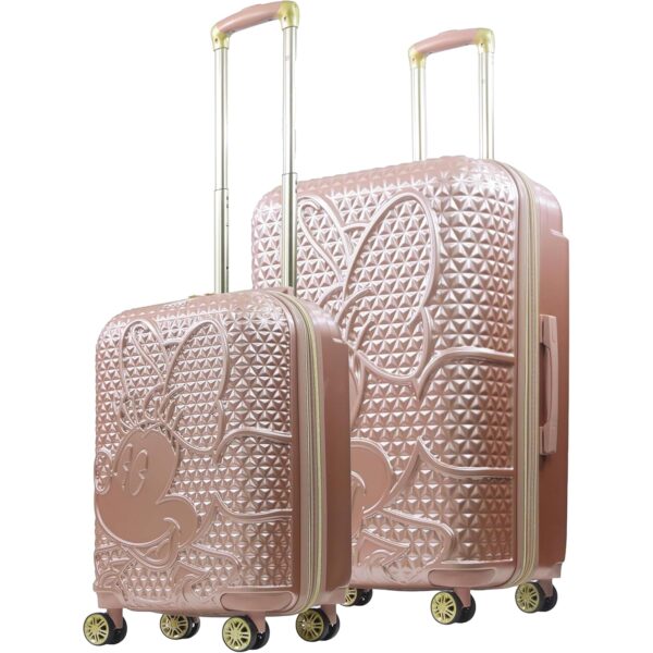 Maleta Rígida Disney Minnie Mouse FCFL0226-661 Juego de 2 Piezas 22 y 30 Pulgadas Color Oro Rosa con 8 Ruedas Giratorias