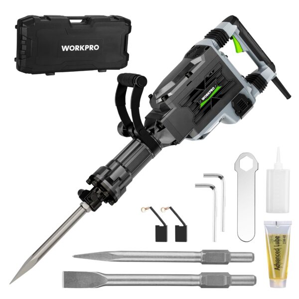 WORKPRO Martillo de demolición de 60 J – Rompeconcreto eléctrico resistente de 15A, martillo eléctrico industrial de 190