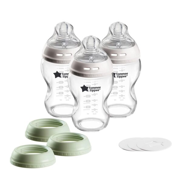 Biberón de Vidrio Tommee Tippee Natural Start 9 Onzas Autoesterilizante Sin BPA Flujo Lento Paquete de 3