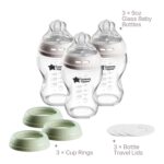 Biberón de Vidrio Tommee Tippee Natural Start 9 Onzas Autoesterilizante Sin BPA Flujo Lento Paquete de 3